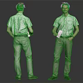 Man In White Shirt Khaki Pants With Brown Shoes Front Back View Holding Paper
