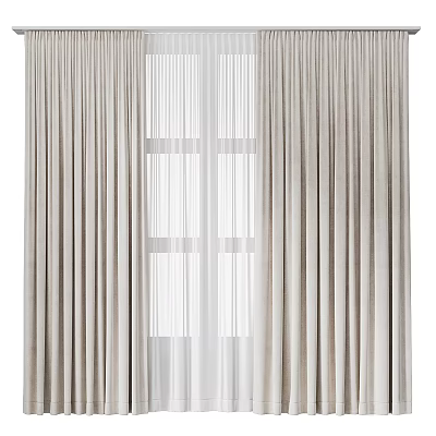 Modern Light Beige Curtains With Sheer Layers And Velvet Textured Fabric For Window 3d model