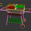 Portable Grill With Two Grilling Grids Black Body White Stand Wheels And Lower Shelf