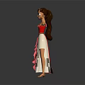 Game And Movie Character In Red Dress With Pink Patterns And Brown Braided Hair