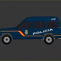 Military Vehicle Blue SUV with POLICIA Logo and Yellow Red Stripes on Body