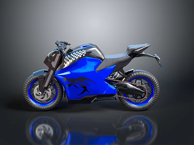 Modern Blue and Black Motorcycle With Sleek Body Stylish Graphics and Blue Rimmed Wheels 3d model