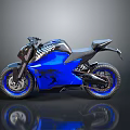 Modern Blue and Black Motorcycle With Sleek Body Stylish Graphics and Blue Rimmed Wheels