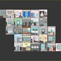 Colorful Stacked Hexagonal Room Models Featuring Various Interior Designs And 3D Structure