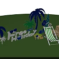 Free Holiday Outdoor Scene With Blue Palm Trees Lawn Deck Chair Hay Bales Surfboard Sunglasses