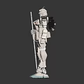 White And Light Blue Gundam Model With Mechanical Design Holding Staff In Standing Pose