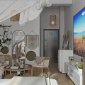 Cozy Modern Hotel Guest Room Interior With Canopy Bed Hanging Chair TV Natural Light And Plants