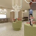 Elegant Dessert Shop Interior With Curved Glass Display Cases And Fresh Pastries