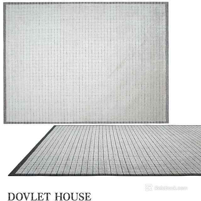 Square Rug with Grid Pattern Gray and White Design and Dark Border 3d model 