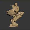 Golden 3D Mechanical Creature Character With Armored Body And Mechanical Arms
