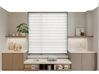 Modern Interior Entryway Cabinet and Side Cabinet with Window Blind Plant Shelves and Storage Drawers 3d model