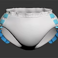 White Baby Diaper With Blue Square Accents And Ruffled Edge Design Soft Comfortable Clothing Accessory
