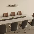 Modern Office Conference Table With Brown Gray Chairs Potted Plants And Minotti Logo On Wall