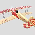 Classic Passenger Biplane with Red and White Checkered Pattern on Wings and Red Beige Body