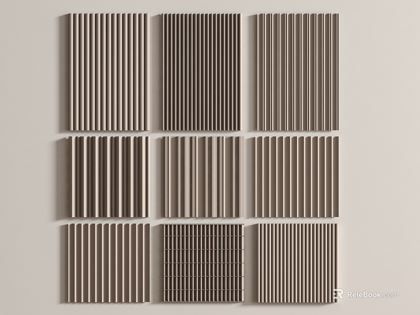 Modern Interior Wall Panel Design With Vertical Slats And Geometric Patterns 3d model 