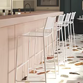 Modern Restaurant Interior With Bar Counter Stools Dining Tables Terrazzo Floor And Brick Wall