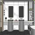 Modern Bathroom Interior Design With Double Vanity Marble Walls Bathtub And Large Window