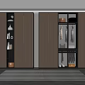 Luxurious Modern Dark Brown Wardrobe Interior With Open Compartments And Storage