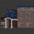 Elaborate Architectural Model With Red Brick Walls Blue Roof Arched Doorway And Steps