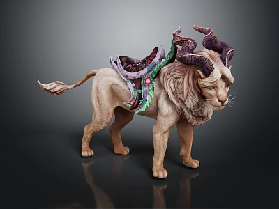 Mythical Horned Lion With Ornate Saddle As Fantasy Game Movie Character 3d model