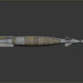 Military Bomb With Brown Body Yellow Markings Blue Stabilizer Fins And Gray Nose Cone