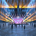 Grand Stage Show With Colorful Lights And Audience On Star Floor