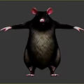 Game Movie Character Mouse Black Body Pink Ears Paws Tail Standing On Gradient Gray Background
