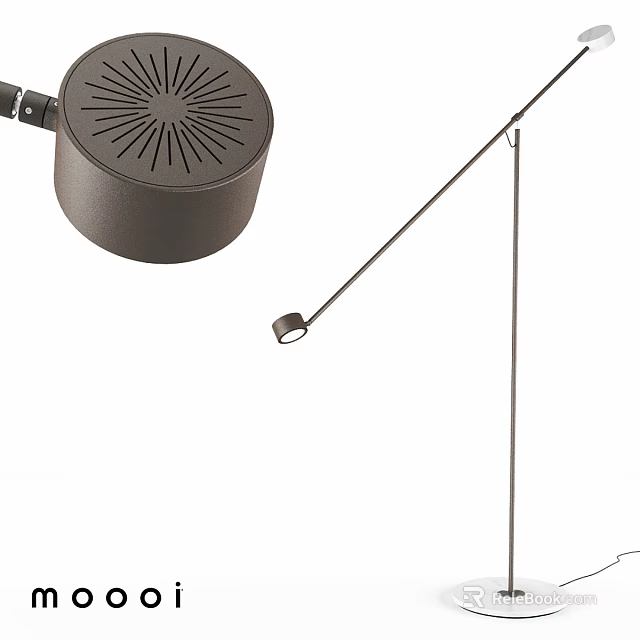 Modern Black Floor Lamp With Slim Metal Pole And Round Shade Design 3d model 