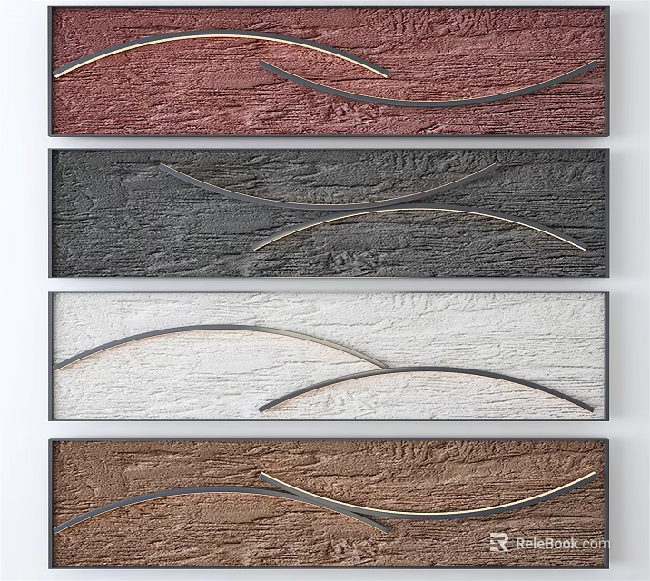 Textured Decorative Wall Panels With Wavy Metal Lines In Various Colors 3d model 