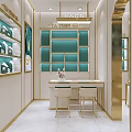 Elegant Luxury Jewelry Store Interior With Gold Display Cases Bright Lighting And Marble Floor