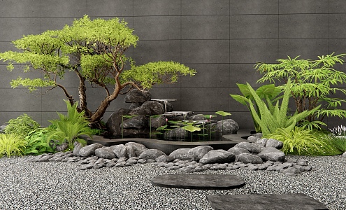 Modern rockery waterscape overlapping water landscape stone plant combination plant pile courtyard sketch plant landscaping flowers and plants 3d model