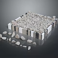Black And White Striped Wooden Box With White Stones Piled Inside And Scattered Around