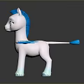 Cute White Pony With Blue Mane Wings And Tail Standing With Spread Wings