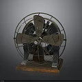 Vintage Electric Fan With Metal Blades Metal Cage And Wooden Base Design