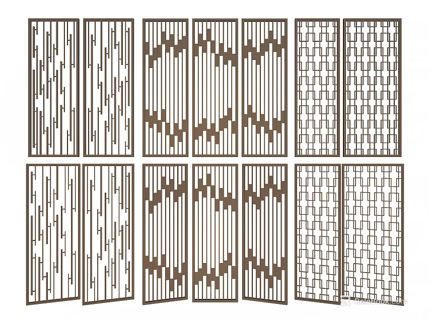 Modern Decorative Room Dividers With Various Geometric Patterns And Striped Designs 3d model
