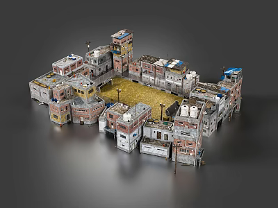 Detailed 3D Urban Slum Model With Multiple Buildings Varying Heights And Rooftop Details 3d model