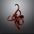 Vibrant Red Octopus With Curled Tentacles In Dynamic Pose On Dark Background 3d model