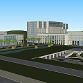 Modern Office Building Exterior With Glass Facade Green Lawn And Palm Trees