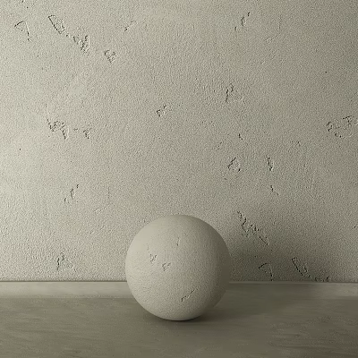 Minimalist Textured Wall with Handmade Rough Scratches and White Sphere on Smooth Tabletop 3d model