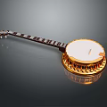 Artistic Banjo Instrument With Golden Decorative Body White Panel And Reflective Surface
