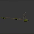 3D Scene Construction Components With Trees Rock Formations And Tower Structure
