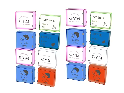 Colorful Cube Art Installation With GYM Patisserie Coffee Tea Yogurt Texts Stacked Arrangement 3d model