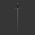 Classic Sword Weapon With Metal Blade Black Handle And Crossguard On Gray Background