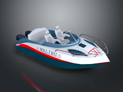 Malibu Yacht With White Blue Red Color And Seats 3d model