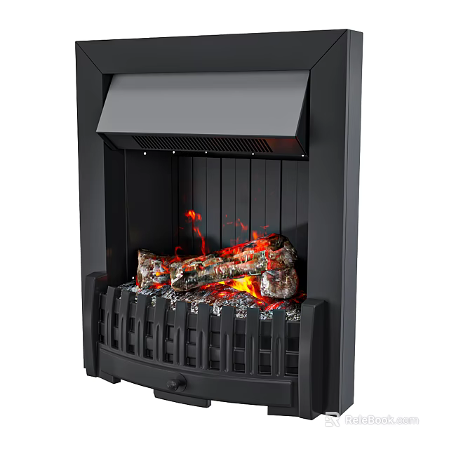 Modern Black Frame Fireplace With Realistic Burning Logs And Flames 3d model