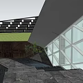 Modern Sales Office Building With Unique Stone Facade Water Feature And Entrance Path Design
