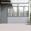Black Security Door For Modern Residential Entrance With Glass Windows And Stone Wall