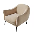Modern Beige Upholstered Single Sofa With Curved Arms And Black Metal Legs