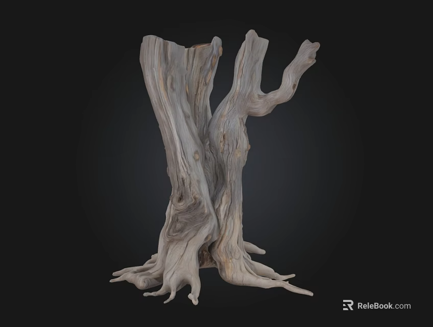 Arbor Tree Trunk Featuring Rough Wooden Texture Branched Limbs And Exposed Roots 3d model 