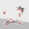 Elegant Pink Flower Shaped Decorations With Illuminated Petals And Stems 3d model